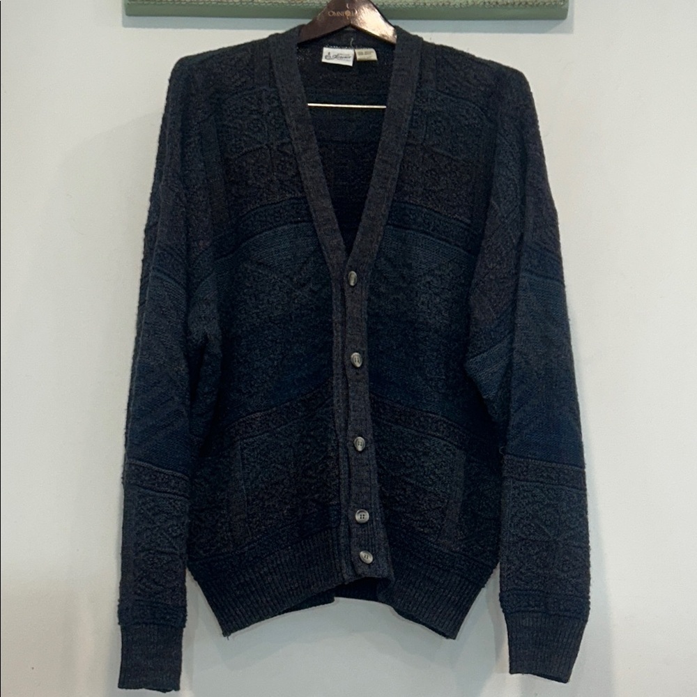 Vintage Maglificio Florence Gray Blue Slate Men's Wool Cardigan Sweater XL
